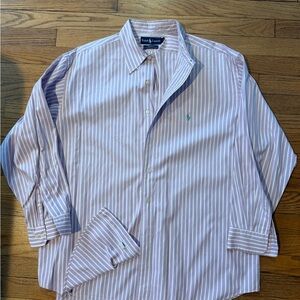 Ralph Lauren Yarmouth Pink Button Down Shirt XL 17.5 32/33 Teal Logo